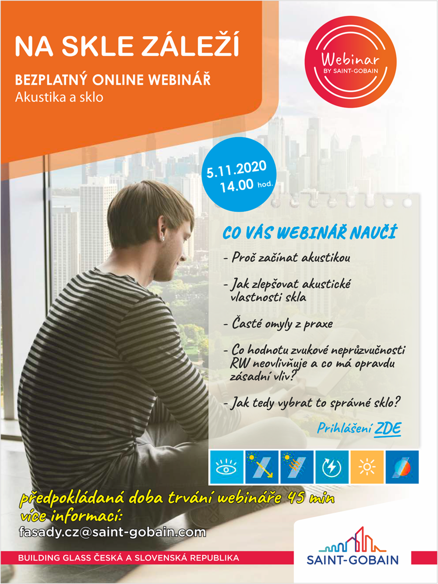 Webinár o vlastností skel, Akustické sklá a stavební akustika, CalumenLive, Saint-Gobain Building Glass