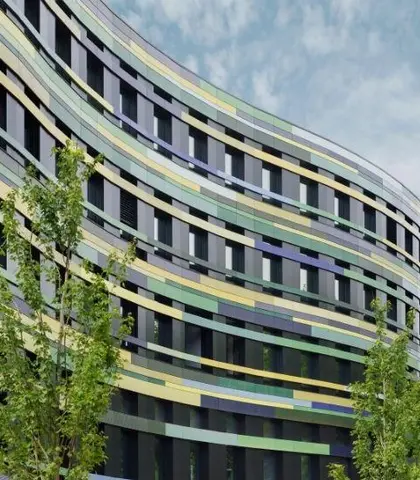 Saint-Gobain Glass - protisluneční sklo, ochrana proti přehrívaní interiéru, strukturovaná fasáda, barevné sklo